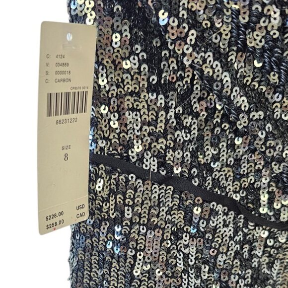 Anthropologie Maeve Sequin Halter Jumpsuit Black & Silver Wide Leg, Size 8, NWT - Picture 7 of 13